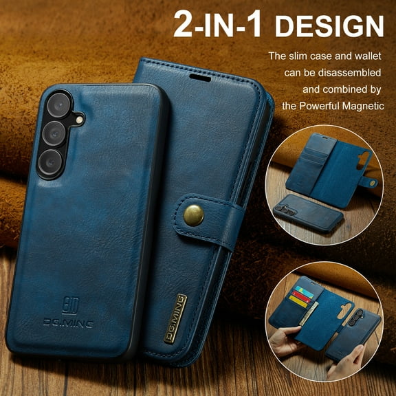 ELEHOLD Case For Samsung Galaxy S24 FE , 2-in-1 Vintage Leather Wallet Case Magnetic Detachable Flip Folio Stand Slim Cover with Card Slots For Samsung Galaxy S24 FE,Blue