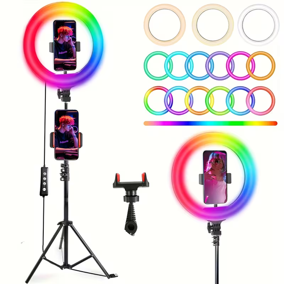 UEGOGO 10" Professional Ring Light with Adjustable Tripod & Phone Holder – Retractable Color Temp, Perfect for Live Streams/YouTube/TikTok, Ideal Christmas Gift