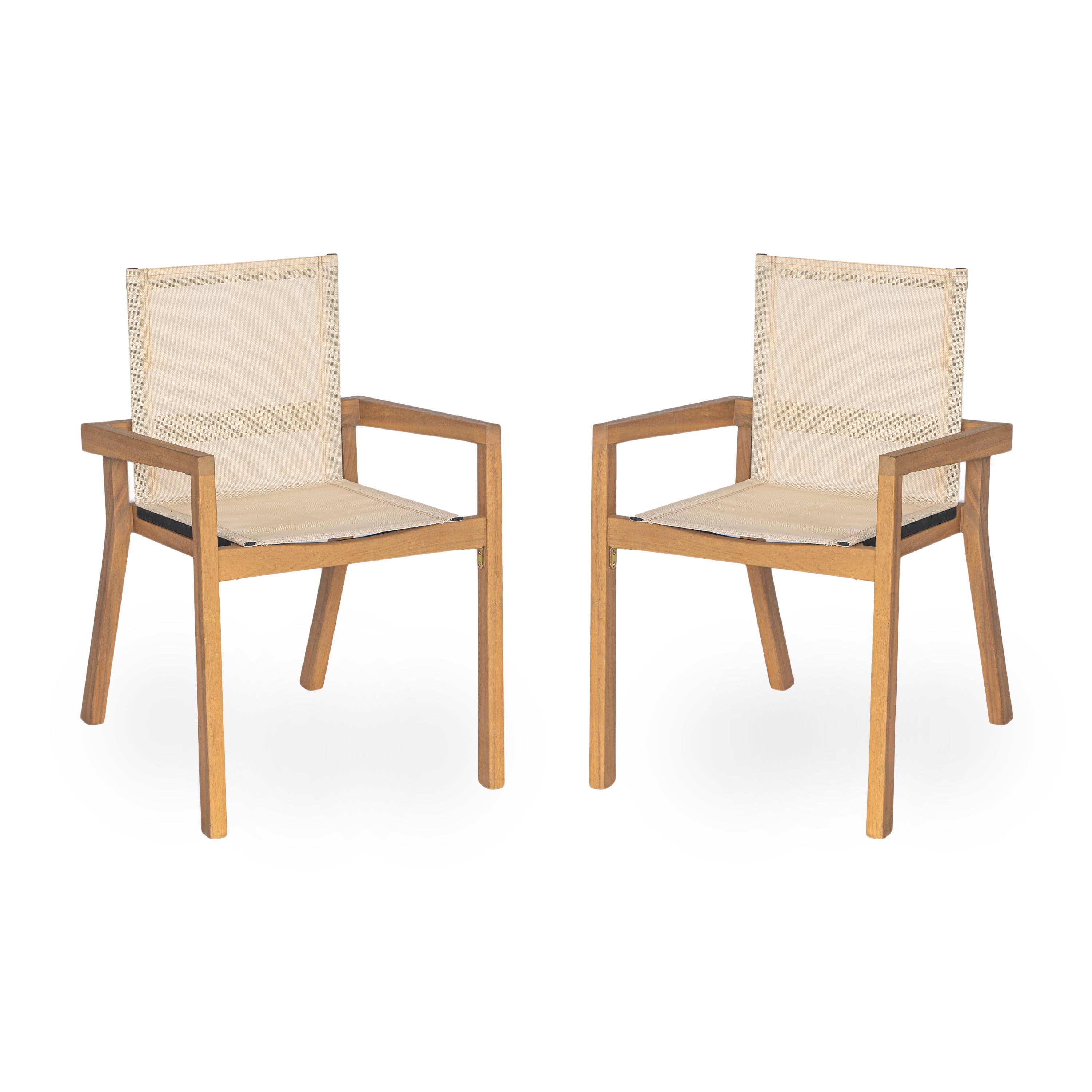 Euroco BELFAST DINING CHAIR,Set of 2,Teak Frame+ Beige Textile