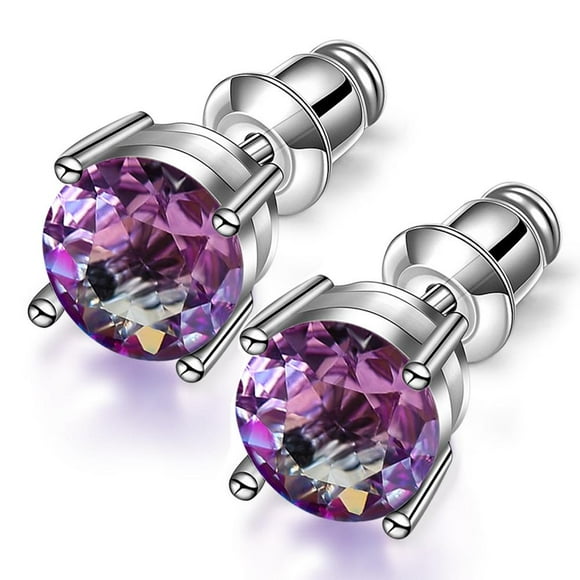 VOLALO 925 Sterling Silver Stud Earrings Birth Cubic Zircon Fashion Jewelry For Women