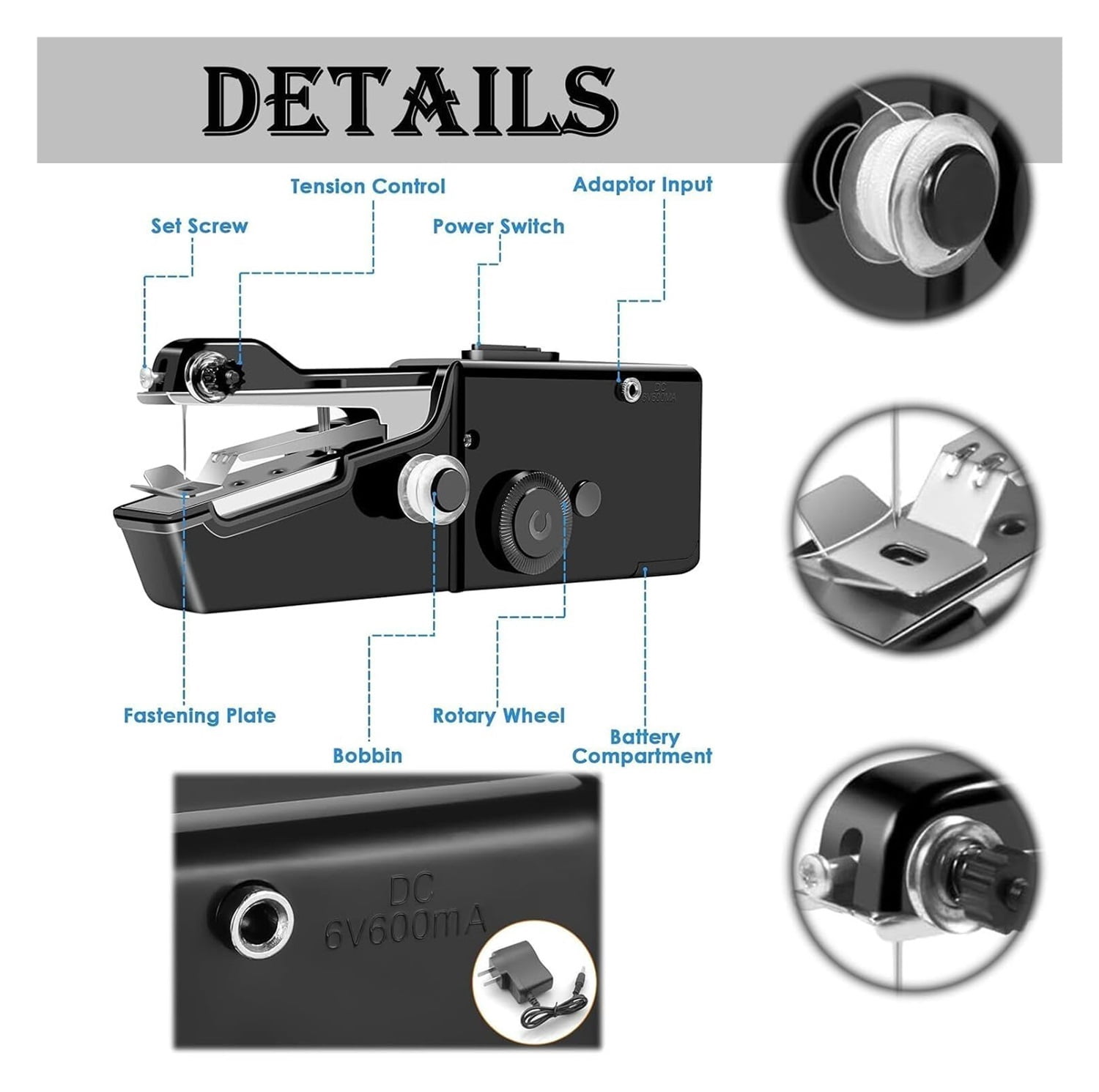 Handheld Sewing Machine, Portable & Cordless Mini Sewing Machine for Beginners - Electric Fast Stitching, DIY Fabric Clothes Repair Kit, Home Travel Mending Machine with Accessories