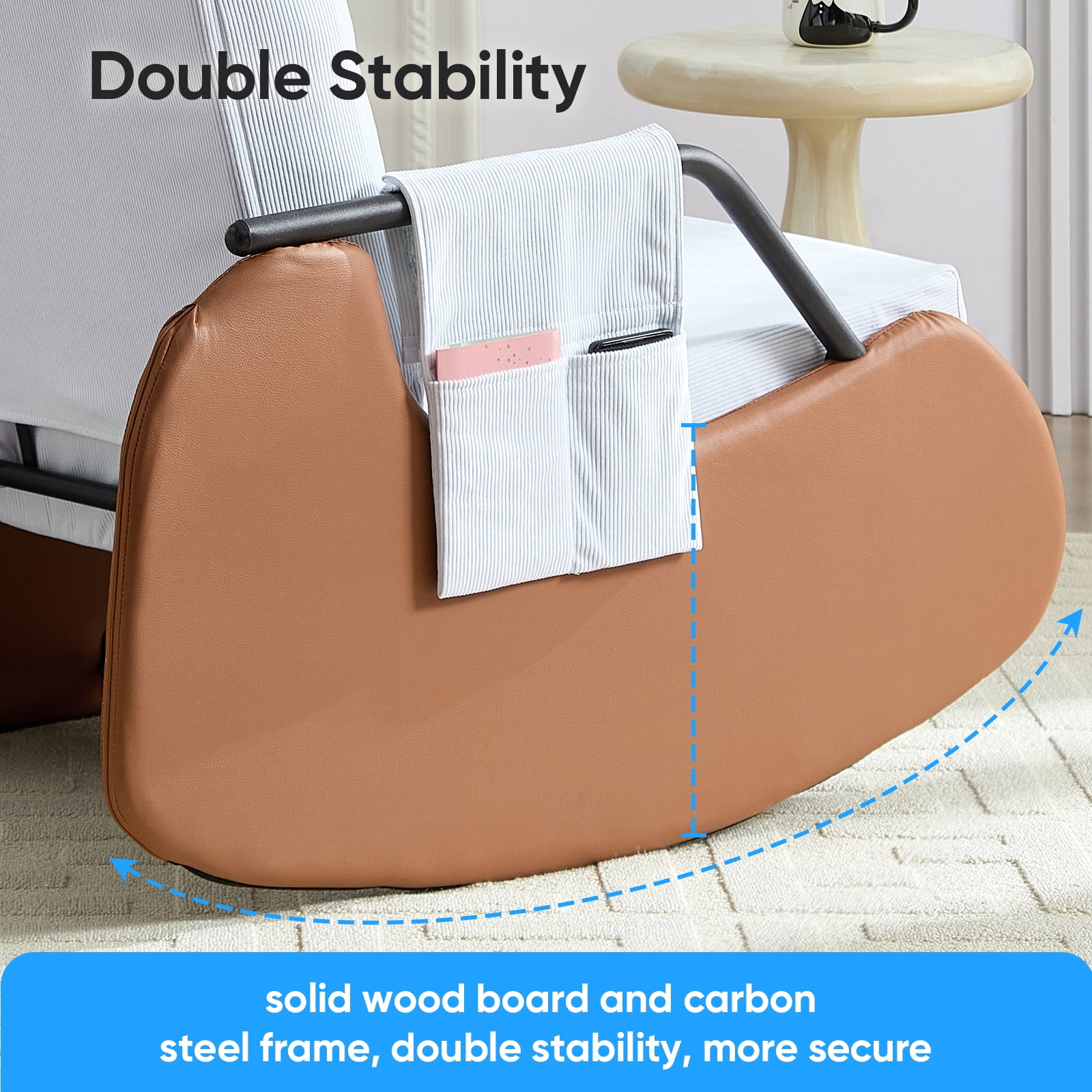 BALUS Rocking Chair, Corduroy Nursery Recliner with Adjustable Backrest & Footrest, Side Pockets, Modern Living Room Seating Space-Saving Design, Beige