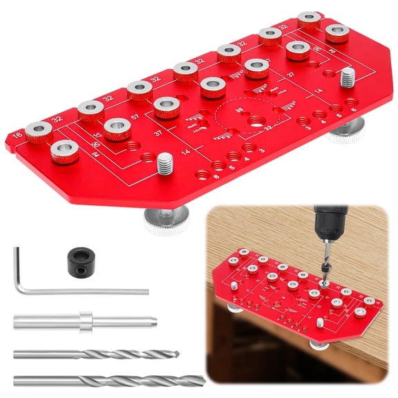 Ikoopy 2 in 1 Shelf Pin Hinge Jig, 1.37 Inch Aluminum Alloy Hinge Hole Drill Template Guide Locator Shelf Pin Drilling Positioning Jig for Woodworking DIY