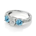 thumbnail image 3 of Gem Stone King 10K White Gold IGI Certified Lab Grown Diamond and Swiss Blue Topaz 3 Stone Engagement Ring for Women | 2.38 Cttw | Center Diamond Oval 1 Ct | E-F Color | VS1-VS2 Clarity | Size 9, 3 of 6