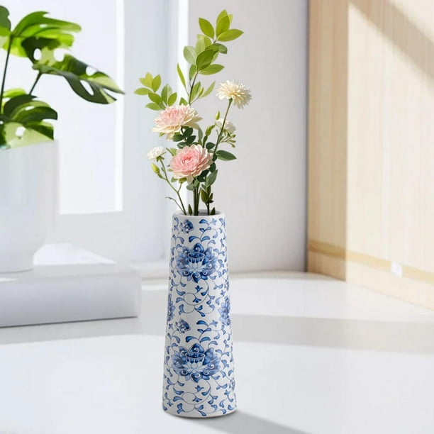 Jarrón de cerámica,Jarrón de cerámica floral azul y Florero,Jarrón de pequeño para decoración del hogar. Jarrón decorativo.,Jarrón con arreglo floral para centro de