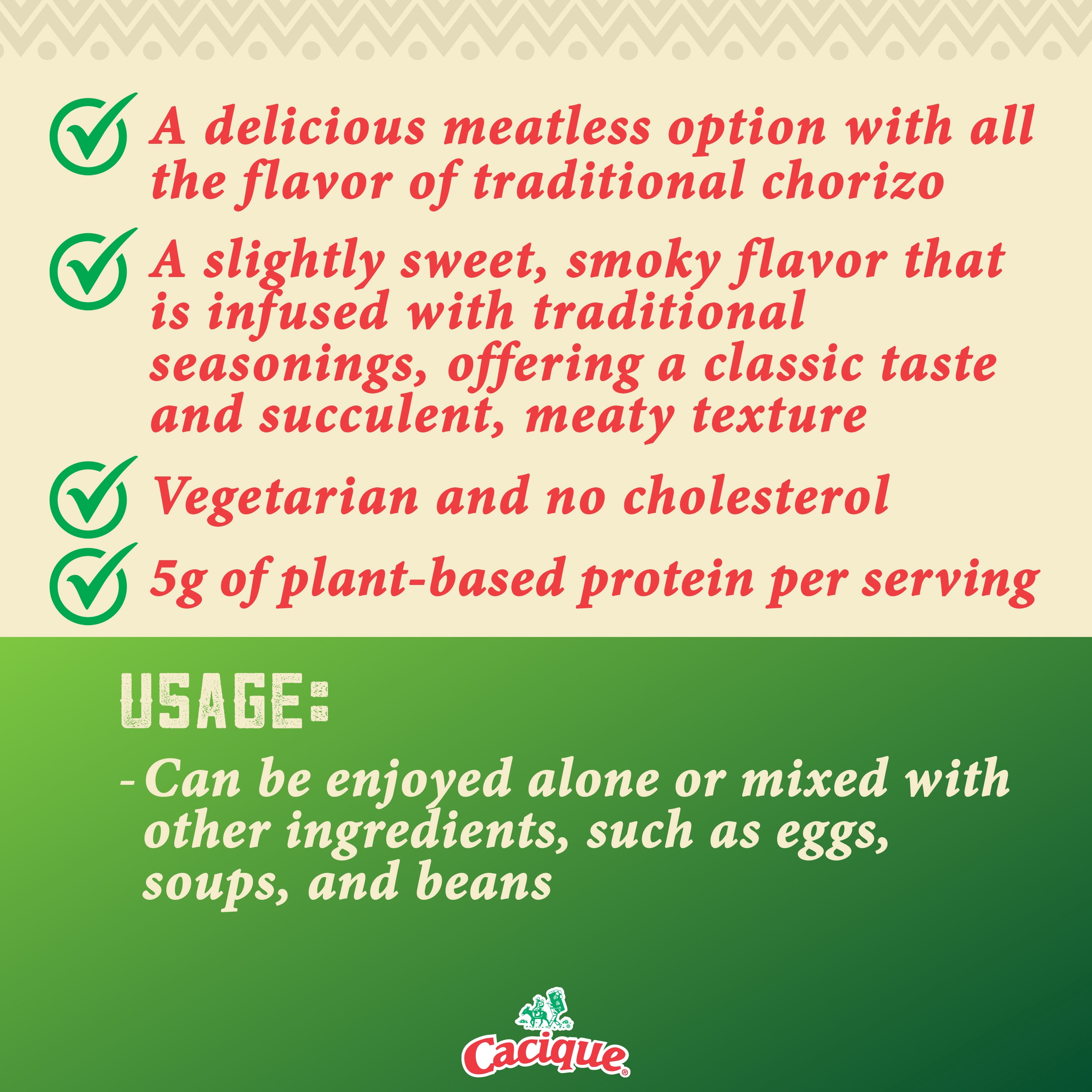 Cacique Vegetarian Soy Chorizo, 9 oz (Refrigerated)