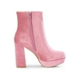 thumbnail image 3 of BLISSFUL STEP Women's Round Toe Faux Velvet Block Heels Ankle Boots Pink (Size 7), 3 of 7