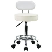 KKTONER PU Leather Rolling Stool Mid-Back with Footrest Height Adjustable Office Computer Medical Home Drafting Swivel Task Chair with Wheels (White)