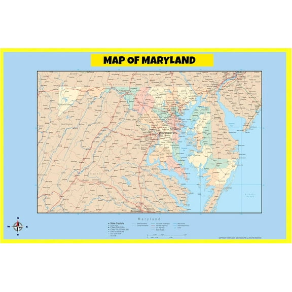 Maryland Map Poster - Laminated Wall Map - Style C - 18x24 - Ideal for Classrooms and Homes – Features Bright Colors and Vivid Imagery
