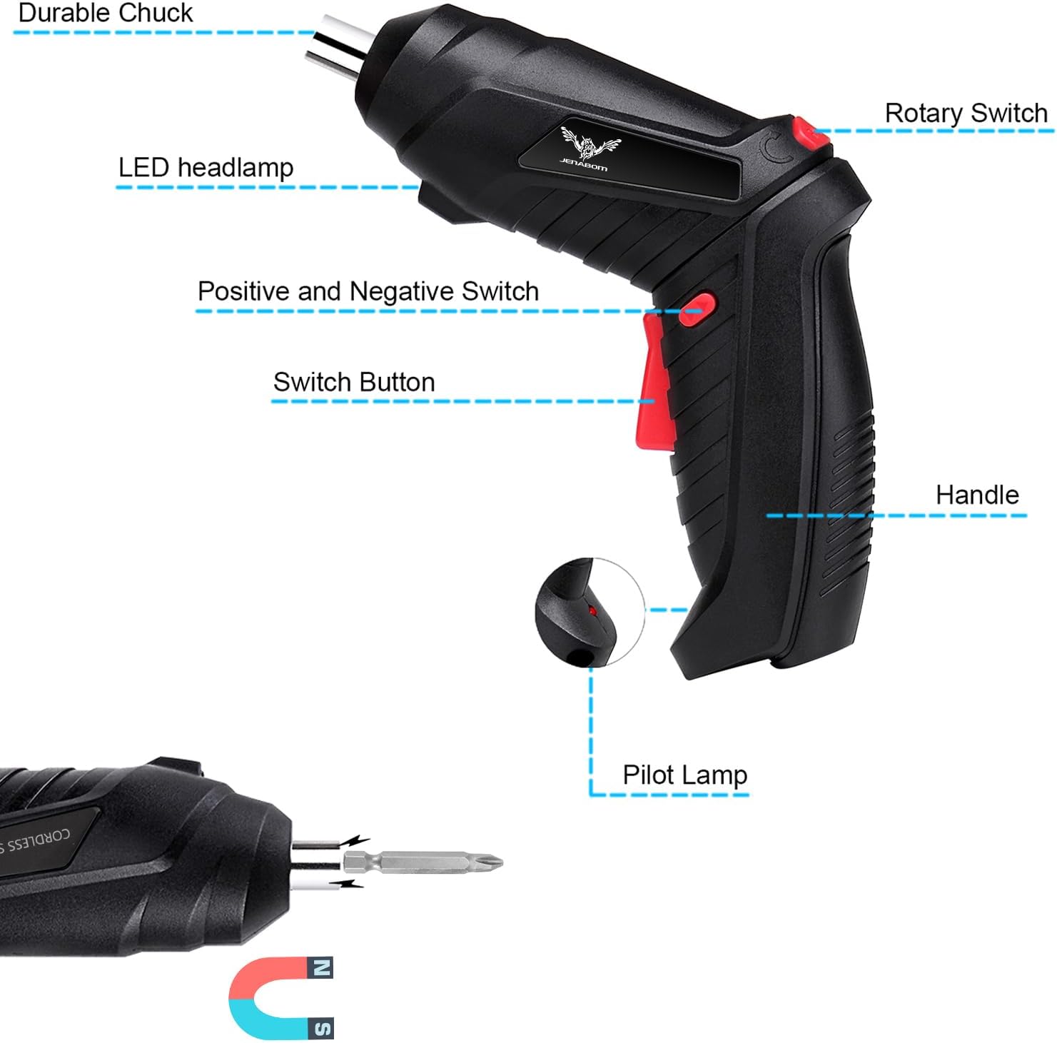 8 in 1 Electric Screwdriver, 3.6V Cordless Drill Screwdriver Rechargeable, 3.5N·m Max Torque Electric Screw Gun with 6 Accessory Kit, Micro USB, Front LED Light, Easy for Small Home Projects