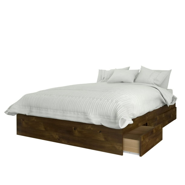 Nexera Full Size Storage Wood Bed Frame with 3 Drawers, Truffle