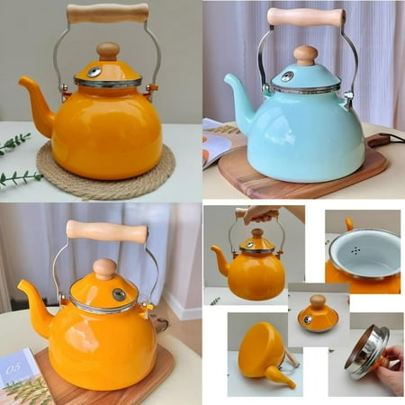 

DJNRUI Vintage Charming and elegant enamel tea kettle - elevate your kitchen with this durable 2.5L whistling kettle that radiates timeless charm. The ideal addition for a touch of elegan