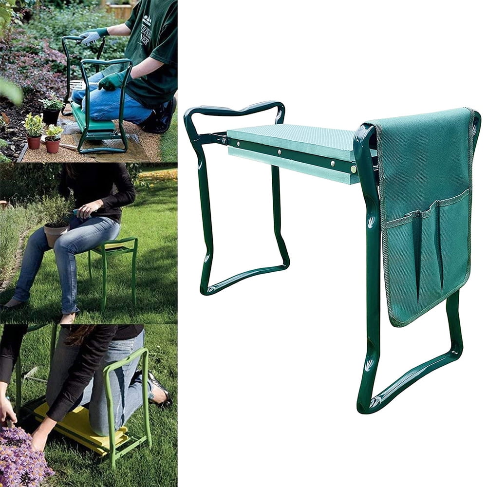 Garden Kneeler Seat Fold Portable Bench Kneeling Pad and Tool Pouch Outdoors 