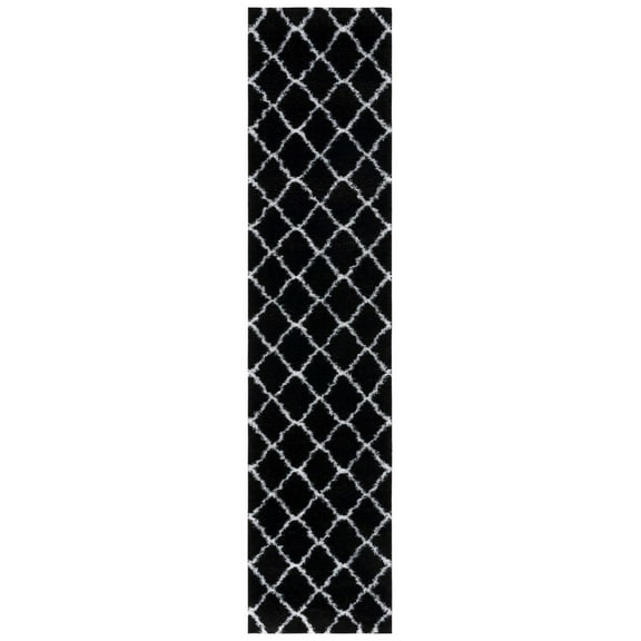 SAFAVIEH Tahoe Gerald Quatrefoil Shag Runner, 2' x 9', Black/White