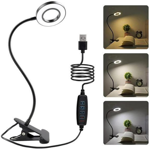 360° Flexible 48 LEDs Desk Lamp Clip USB Book Light Bedside Eye Protection Gooseneck Reading Light Brightness Adjustable 3 Level (Black version)