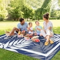 thumbnail image 4 of Garvee 8'x10' Waterproof Outdoor Rug Leaf Pattern Bordered Plastic Patio Mat, Modern Reversible Non-Slip Outdoor Carpet for Camping, RV, Balcony, Porch, Picnic, Dark Blue and White, 4 of 7