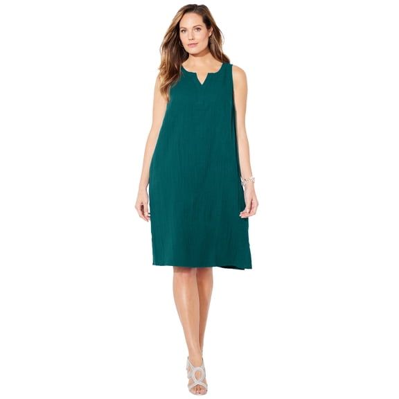 Catherines Women's Plus Size Anywear Pucker Cotton Shirt Dress