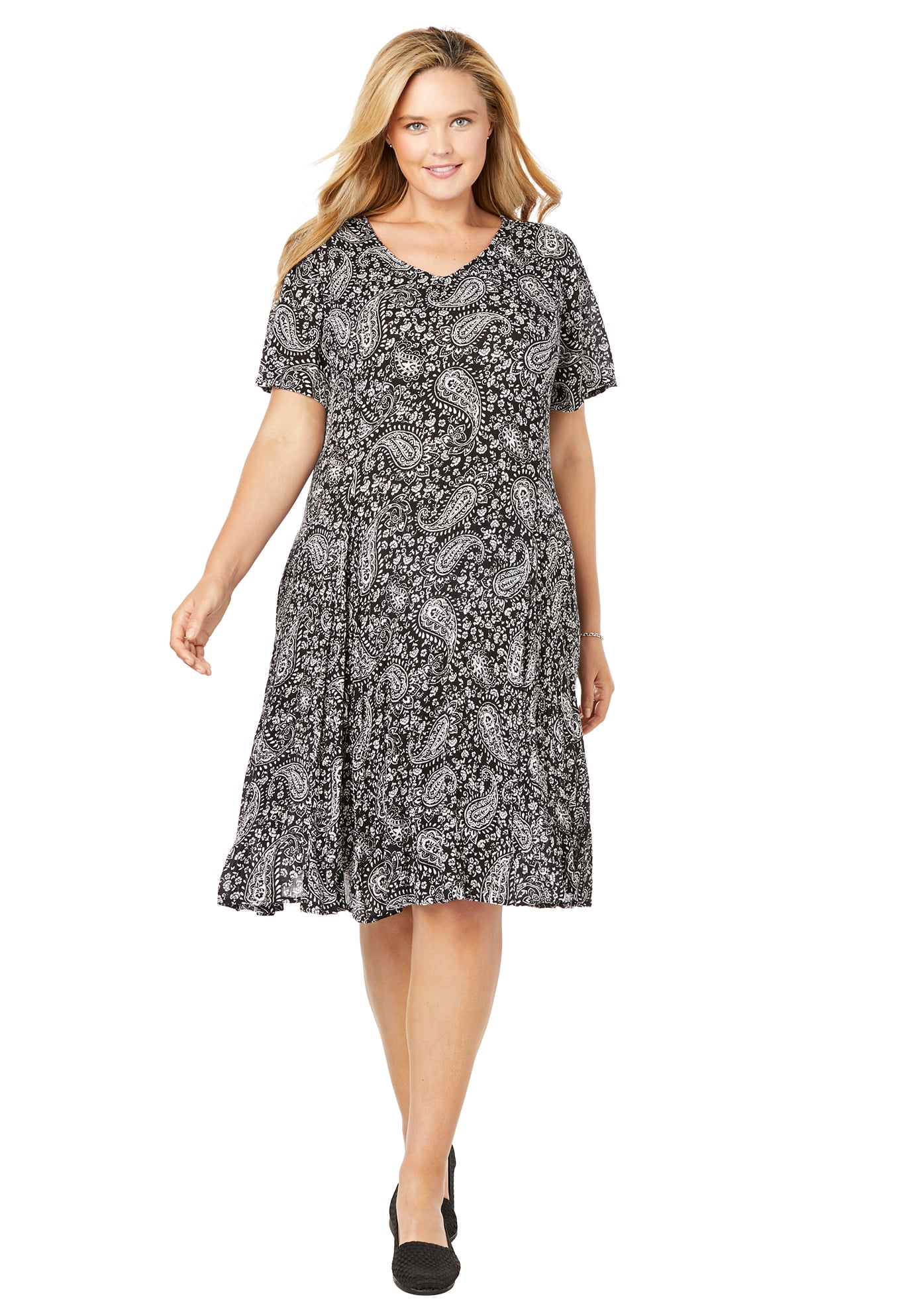 Woman Within - Woman Within Women's Plus Size Short Crinkle Dress ...