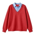 thumbnail image 6 of Floleo Women's Twofer Collar Sweatshirt V Neck Long Sleeve Pullover with Faux Shirt Detail Relaxed Fit Casual Layered Look Top for Fall Winter Daily Wear, 6 of 7