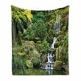 thumbnail image 1 of Garden Soft Flannel Fleece Throw Blanket, Pond in Style Garden Arboretum Trees Bush Foliage Rocks Waterscape Picture, Cozy Plush for Indoor and Outdoor Use, 70" x 90", Green White, by Ambesonne, 1 of 6