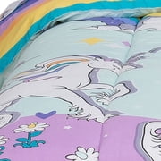 Full 7-Piece Comforter Set, Kidz Mix Magical Unicorn Super Soft Bed In A Bag With Reversible Rainbow Comforter