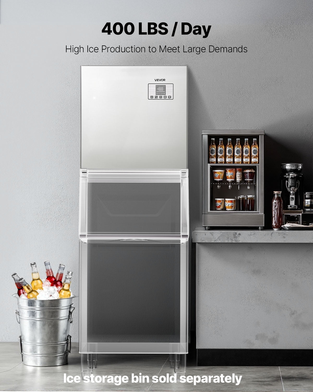 VEVOR Commercial Ice Maker Machine - Head, 400 Lbs/Day Stainless Steel Ice Machine with Scheduled Ice-Making, Self-Cleaning, Adjustable Thickness, Ideal for Restaurant Bar Cafe Hotel - Head Only