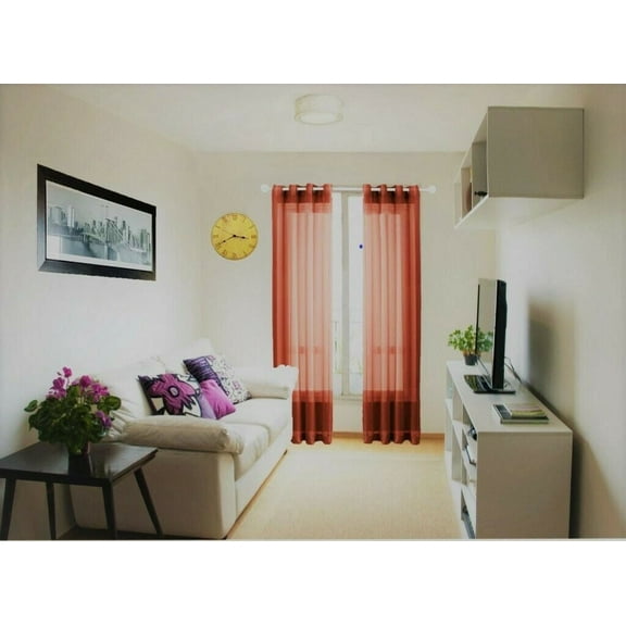 MIRA 1 semisheer panel faux silk window curtain top grommet for any bedroom or patio door non blackout see thru brick color 55" X 63"