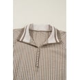 thumbnail image 6 of Women's Khaki Stripe Puff Sleeve Mini Dress – Casual Daily Wear for Spring, 4X, 6 of 12