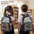 thumbnail image 4 of ZIATUBLES Clear Backpack, Heavy Duty Fabric & PVC Transparent Bookbag 17 Inch with Cat Music Print, Large Capacity See Through Bag for School Travel Security, 4 of 7
