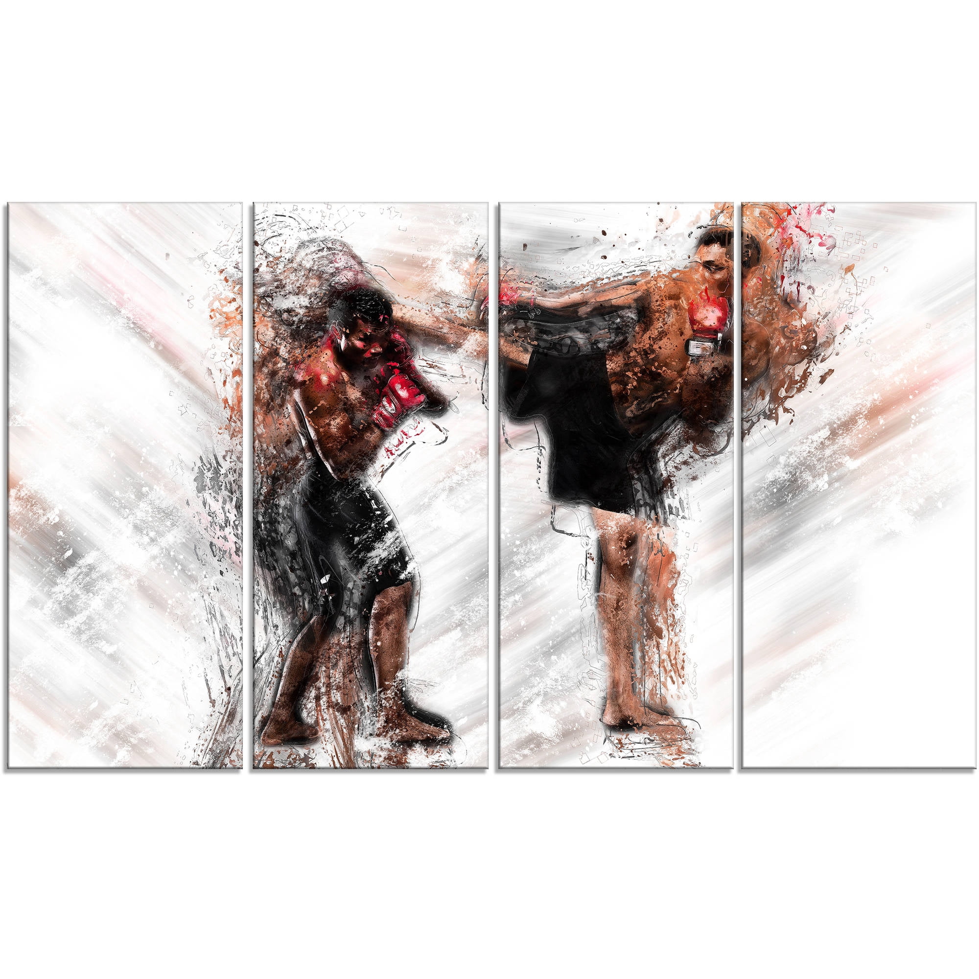 Design Art Kick Boxing Side Kick, 4 Panels, 48" x 28"