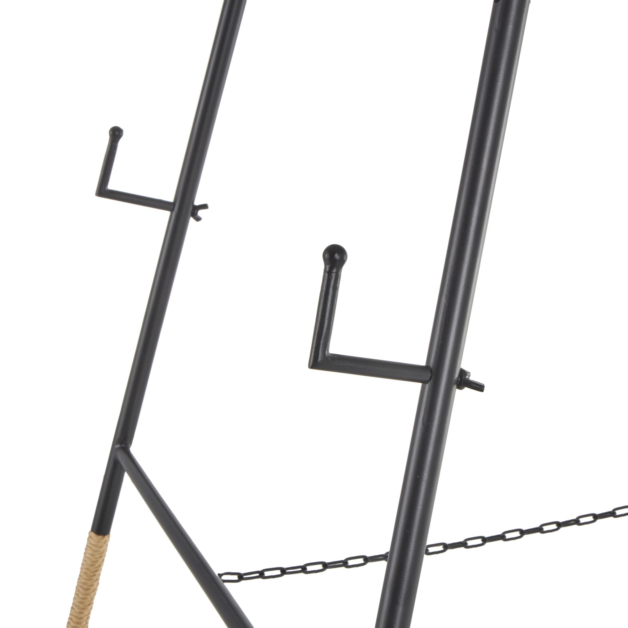 DecMode 25" x 64" Black Metal Slim Foldable Floor 2 Tier Easel with Wrapped Rattan Accents, 1-Piece