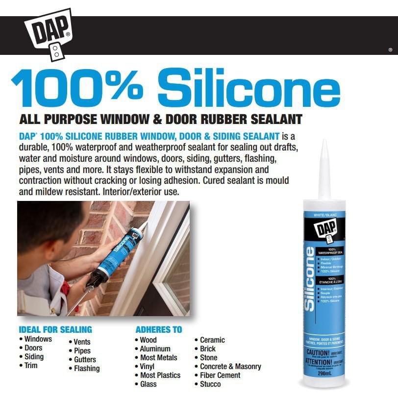 Scellant de silicone de qualité supérieure DAP Silicone Plus, 319ml, Blanc Transparent, 319mL