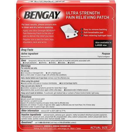 BENGAY Pain Relieving Patches Ultra Strength Regular Size 5 Each (Pack of 6)