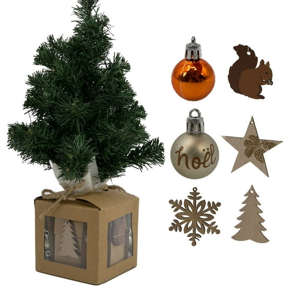 Miluhome Tabletop Small Christmas Tree 16'' Artificial Xmas Tree Ornament with Balls, Snowman, Reindeer