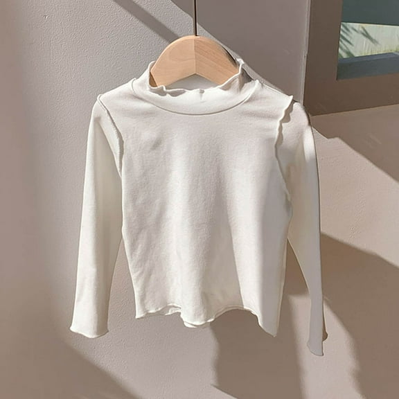 Kids T Shirts For Kids Solid color White Long Sleeve T Shirts Crewneck Cotton Kids Sweatshirt Girls White Shirt Size 6-7 Years