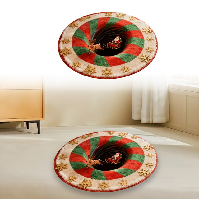 Christmas Decorations Carpet Christmas 3D Rug Circular Carpets With Various Christmas Bring A Visual And Three Sense Of Depth To People Actually It's A Two Plane Polyester carpet