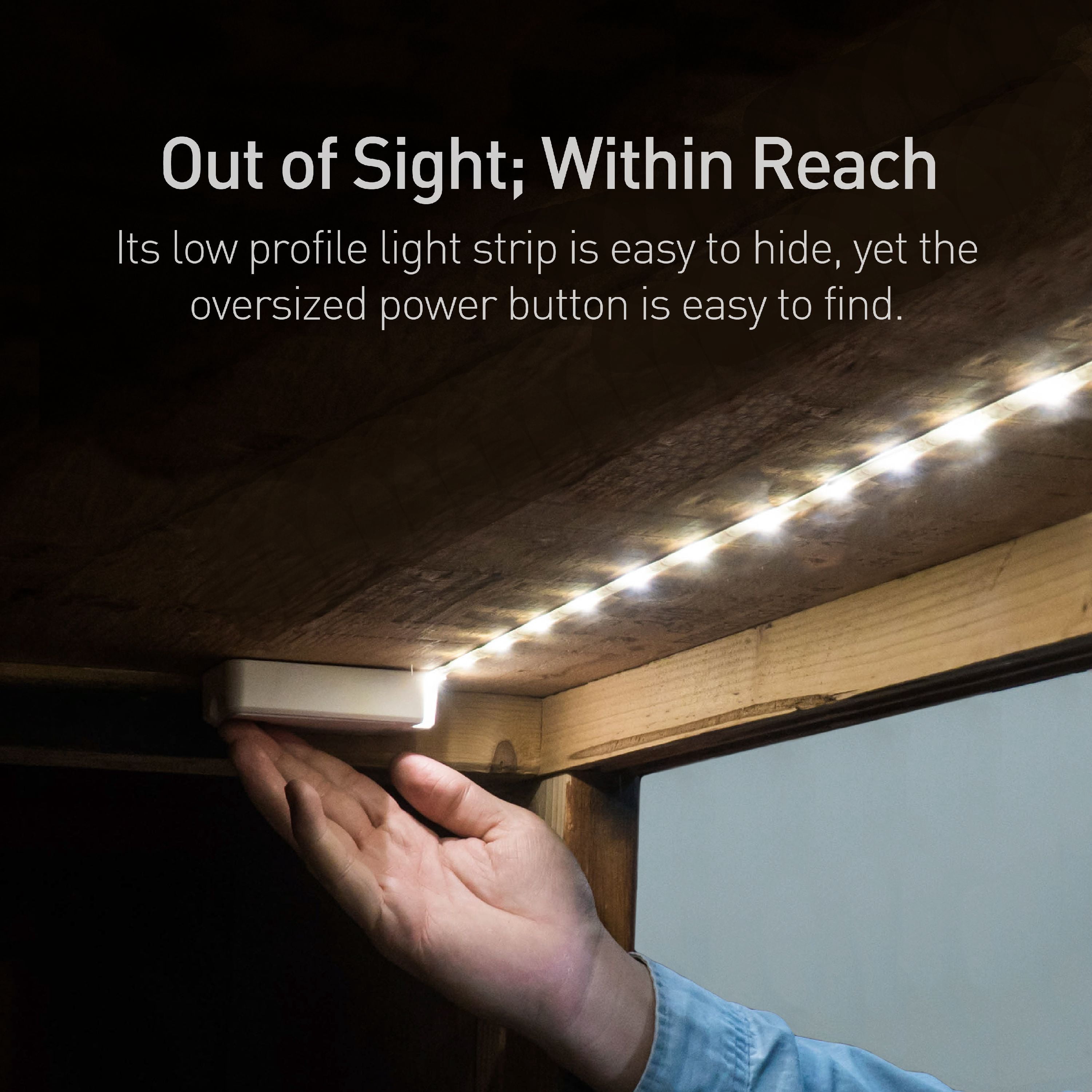 Luminoodle Click 3-Pk , Warm White 1 meter Battery Powered Tap Light Strip for Closet, Pantry, LED Shelf Lighting, Wireless Stick Anywhere Adhesive String Push Light, Warm White (2700K)