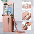 thumbnail image 3 of Decase Compatible with Samsung Galaxy Z Flip 5 Case with Card Holder and Strap for Women,Crossbody Lanyard,Stand Ring Kickstand,Snap Clasp,Phone Wallet Case,Rosegold, 3 of 10