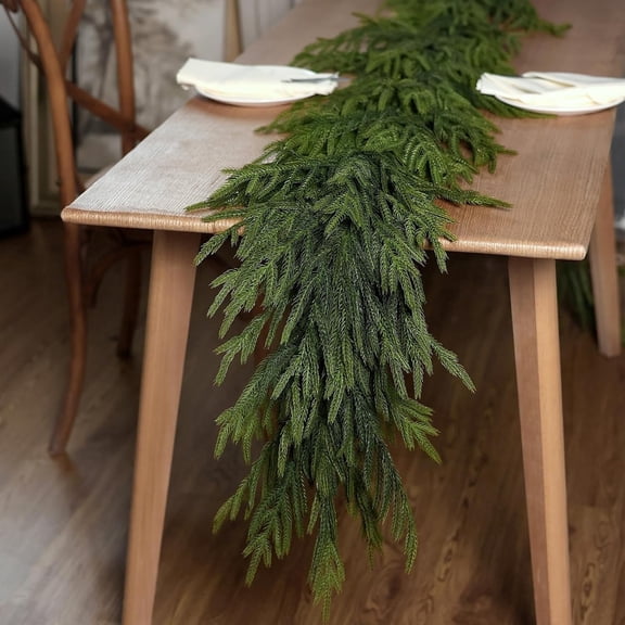 5 FT Real Touch Norfolk Pine Garland Green Artificial Christmas Garland Faux Greenery Garland for Holiday Fireplace Mantle Window Indoor Outdoor Decor