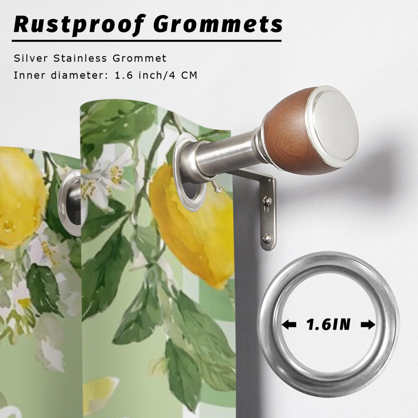 Green Lemons Outdoor Curtains for Patio, Welcome Summer Fruit Flower Botanical Plaid Sunshade Privacy Drapes Grommet Waterproof Outside Curtains for Porch/Cabana/Balcony 54"x 84", 2 Panel