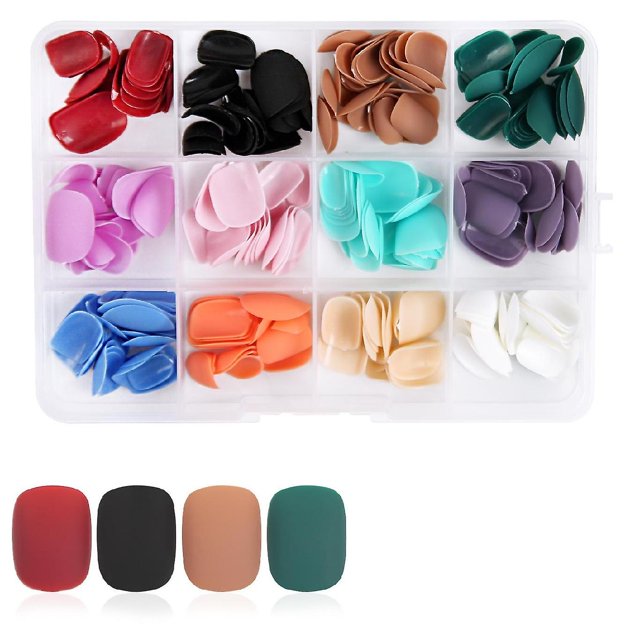 Paquete de 12 (288 piezas) de uñas postizas mate de longitud media, uñas postizas cortas de cobertura total, uñas postizas de ataúd de bailarina, uñas redondas cortas