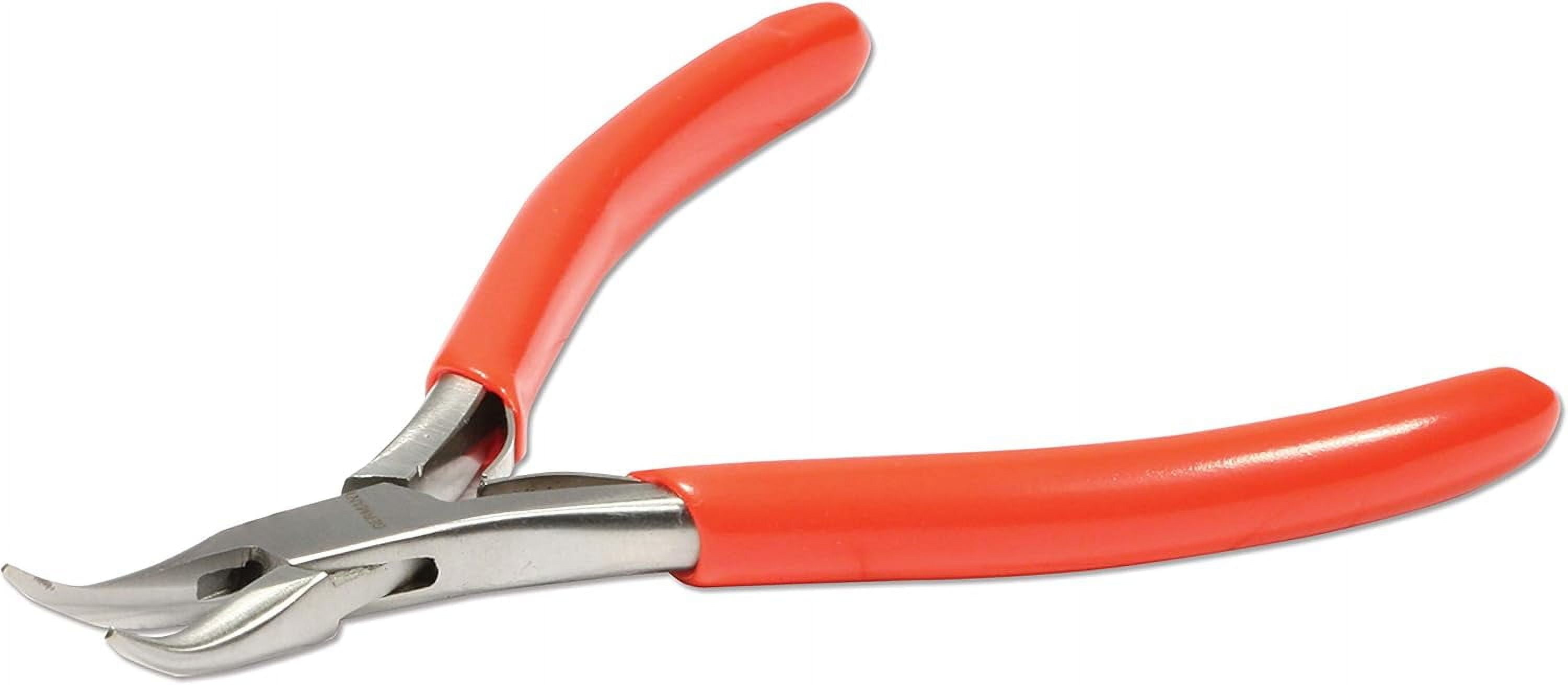 The Beadsmith Platinum Series German Bent Chain Nose Pliers, 4.75 inches (120mm) with Polished Steel Head, red PVC Comfort Grip Handle and Double-Leaf Spring, Tool for Jewelry Making