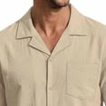 thumbnail image 5 of Linen Sets for Men Button Down Cuban Guayabera Shirt with Pocket Shorts Set 2 Piece Cotton Linen Outfits Big and Tall Size S-3XL Khaki, 5 of 6