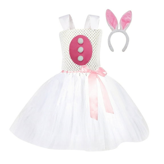 KAUOD Girls Easter Bunny Dress up Kids Toddler Sleeveless Fancy Tulle Tutu Princess Dress with Hairband Dress Up Outfit