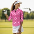 thumbnail image 4 of Binienty Pink Polka Dot Women Sport Shirts 3/4 Sleeve Cloth Workout Tennis T-Shirts Quarter Zip Machine Washable for Golf,Tennis,Hiking,Running,Gym, 4 of 7