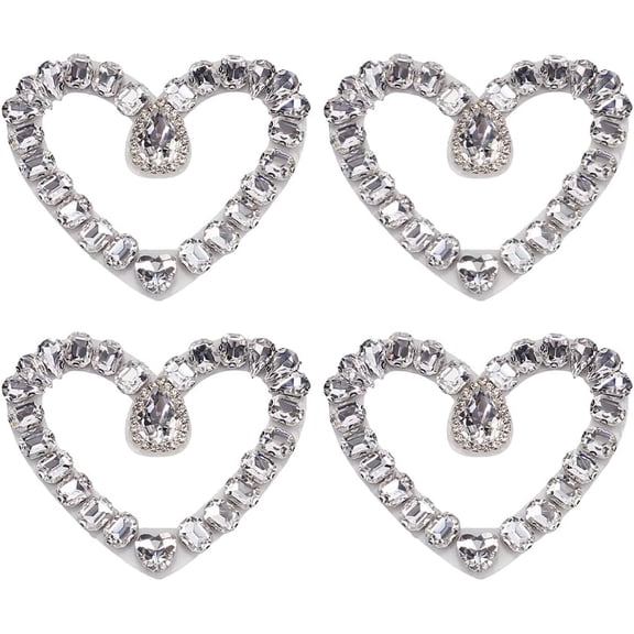4Pcs Glass Hotfix Rhinestone Hot Melt Adhesive on the Back Rhinestone Trimming Costume Accessories Heart Clear 70x83x7.5mm