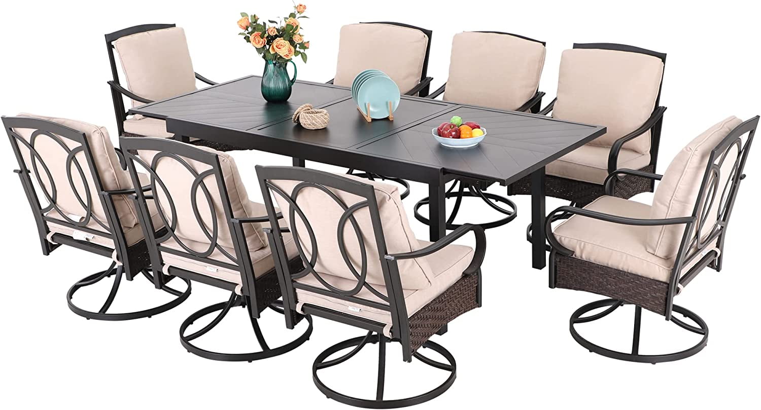 & William 8 Piece Patio Table and Chairs with 13ft DoubleSided