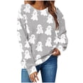 thumbnail image 2 of HAOTAGS Holiday Women's Blouses Halloween Gray Cute Sweatshirts Crew Neck Long Sleeve Graphic Shirts for Women, 2 of 5