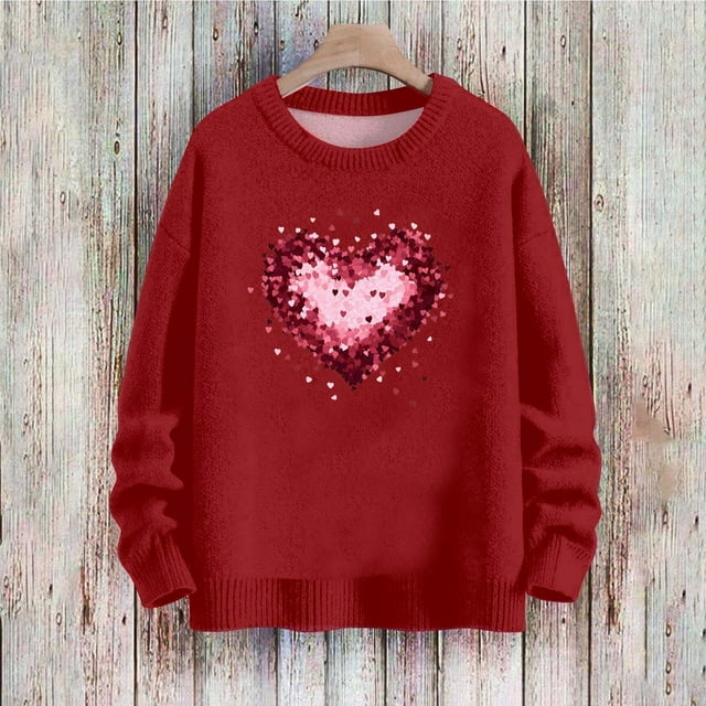 ICHUANYI Chandails à Col Rond Décontractés à Manches Longues pour Femmes, Chandail en Tricot Ample pour la Saint-Valentin