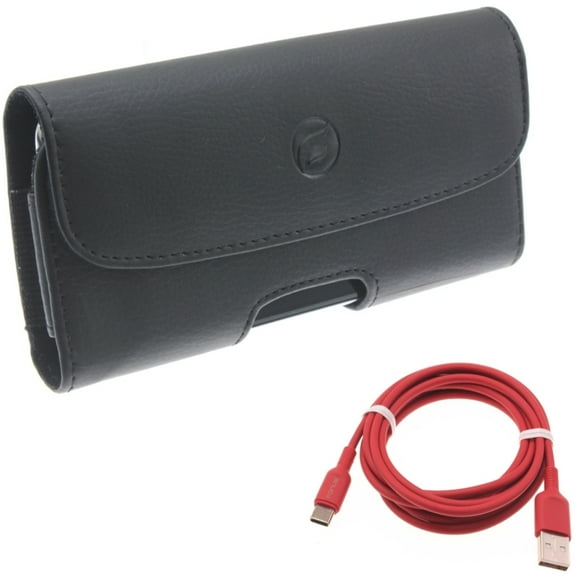 Case Belt Clip w 6ft USB-C Cable for Samsung Galaxy S20 - Leather Holster Cover Pouch Loops, Red Charger Cord Power Wire Type-C V5W fits Samsung Galaxy S20